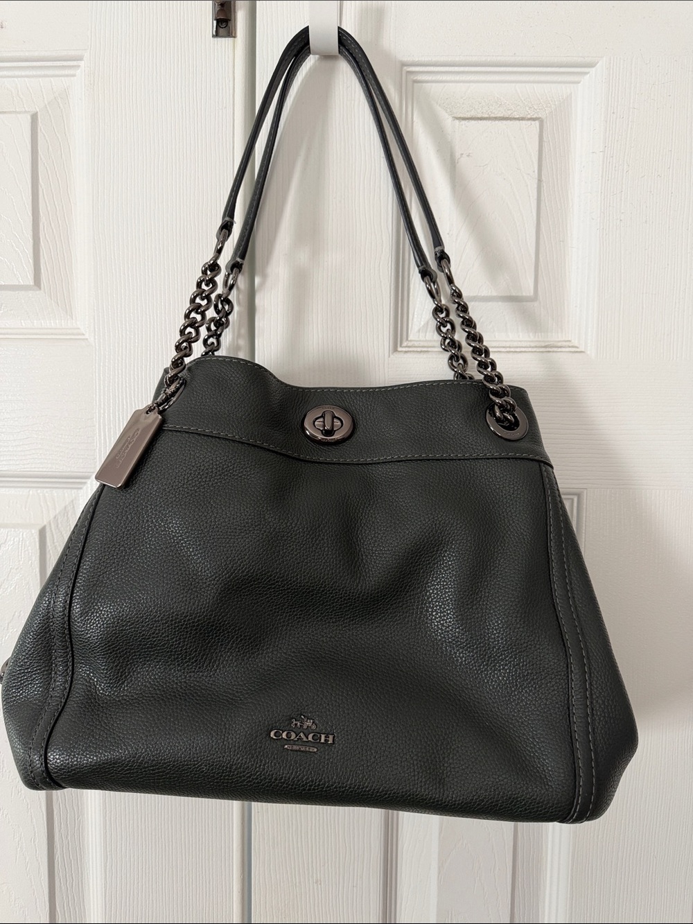 Coach Turnlock Edie Shoulder Bag In Dark Green With Gunmetal Hardware